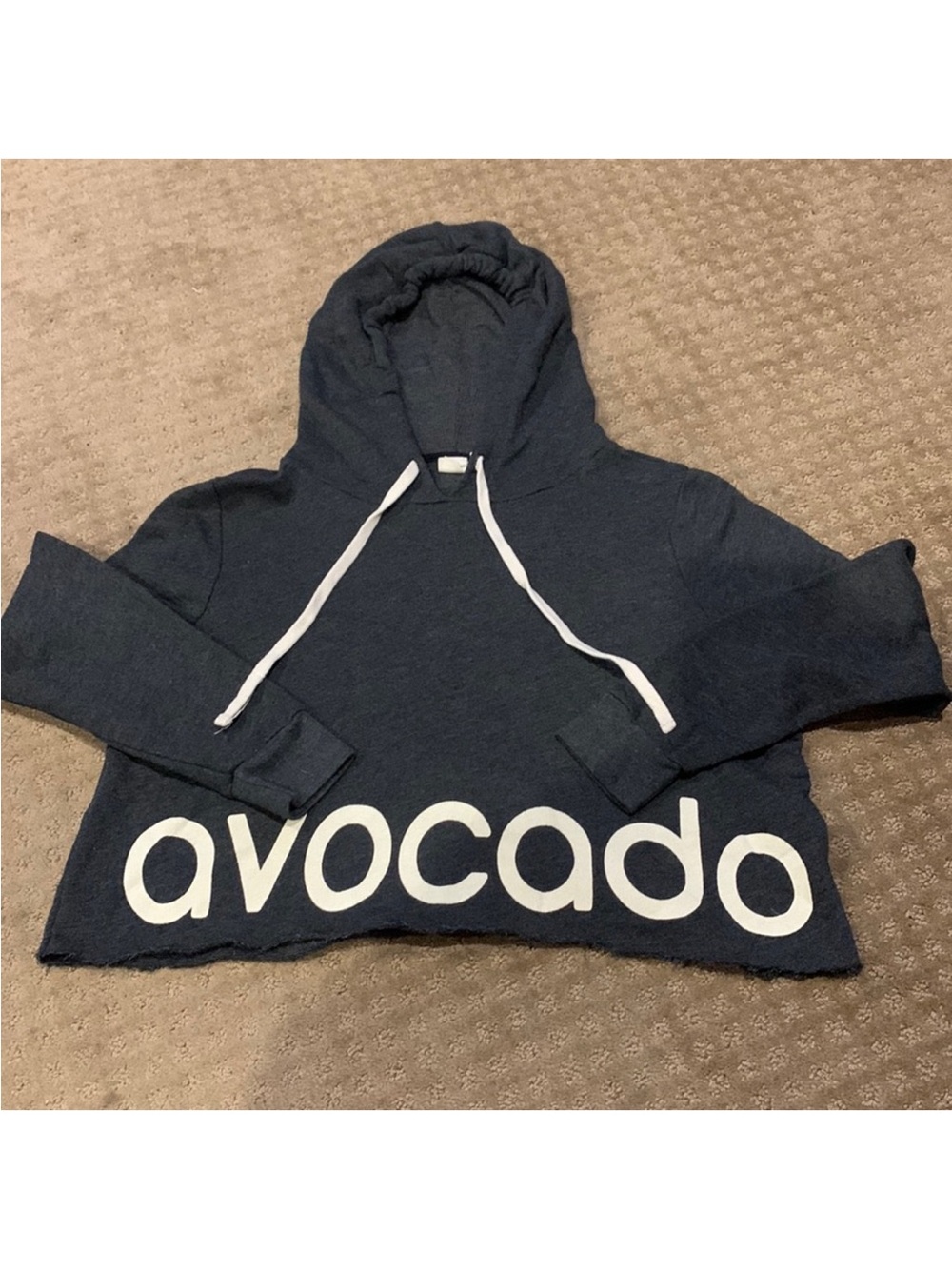 avocado Heather Navy Hoodie with White Logo Patch, size xs